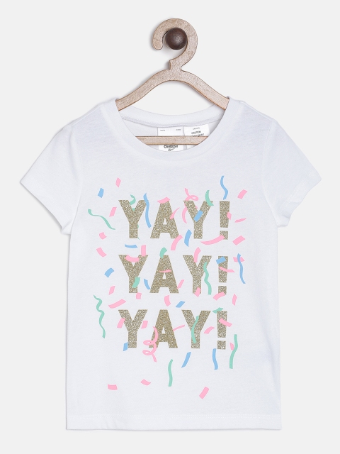 

OSHKOSH Bgosh Girls White Printed Round Neck T-shirt