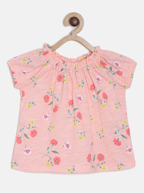 

OSHKOSH Bgosh Girls Peach-Coloured Floral Print Top