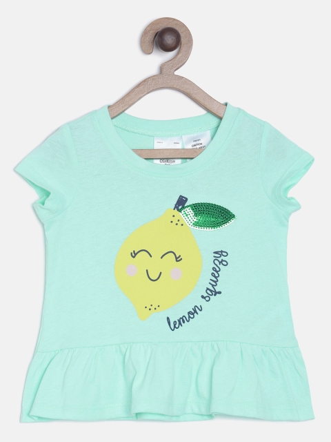 

OSHKOSH Bgosh Girls Turquoise Blue Printed Peplum Top