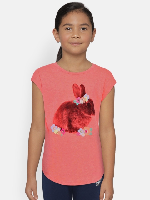 

OSHKOSH Bgosh Girls Orange Printed Round Neck T-shirt