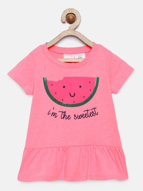 

OSHKOSH Bgosh Girls Pink Printed Peplum Denim Top