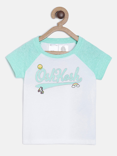 

OSHKOSH Bgosh Girls White & Green Printed Round Neck T-shirt