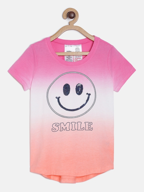 

OSHKOSH Bgosh Girls Pink & Orange Dyed Round Neck T-shirt