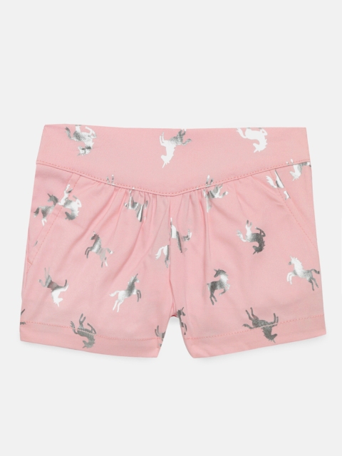 

OSHKOSH Bgosh Girls Pink & Silver-Toned Printed Regular Fit Regular Shorts