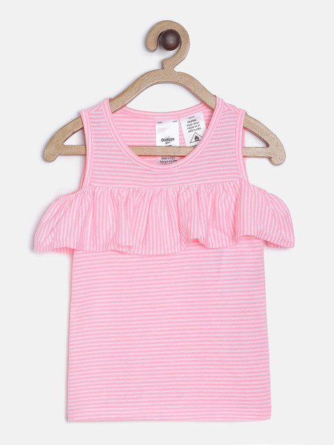 

OSHKOSH Bgosh Girls Pink & White Striped Pink Top