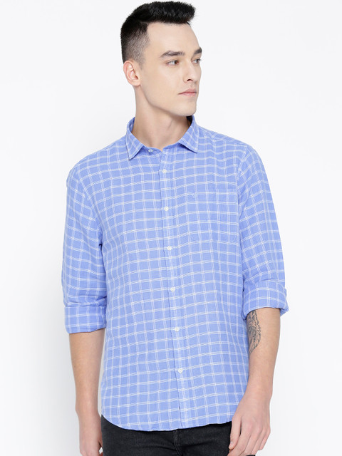 

Blackberrys Men Blue & White Slim Fit Checked Casual Shirt