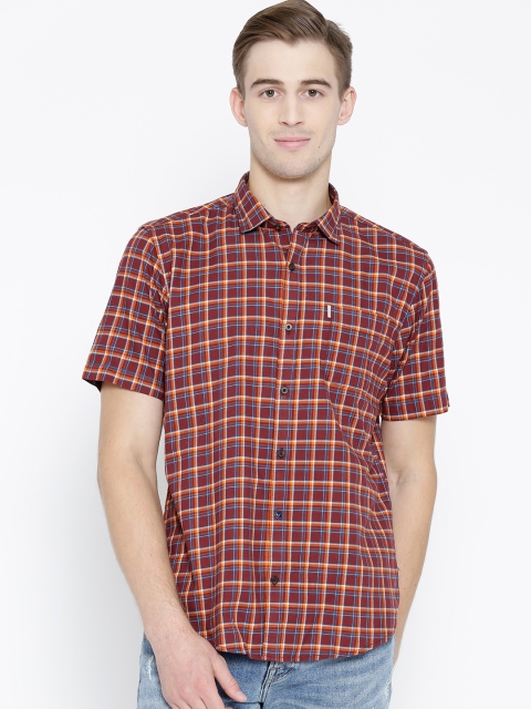 

Blackberrys Men Maroon & Orange Slim Fit Checked Casual Shirt