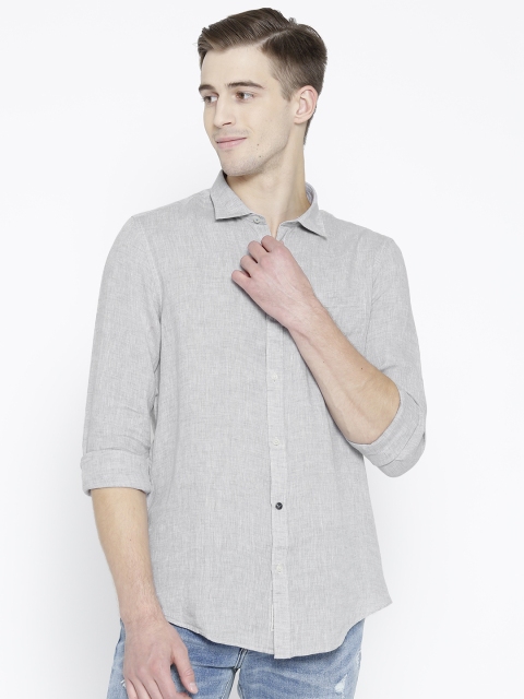 

Blackberrys Men Grey Slim Fit Flax Linen Solid Casual Shirt