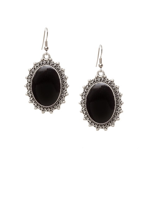 

PANASH Women Oxidised Silver-Plated Black Paisley Shaped Drop Earrings