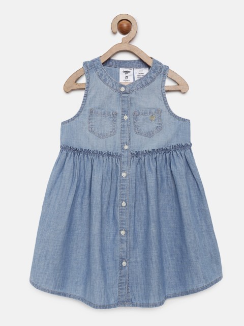 

OSHKOSH Bgosh Girls Solid Blue A-Line Dress