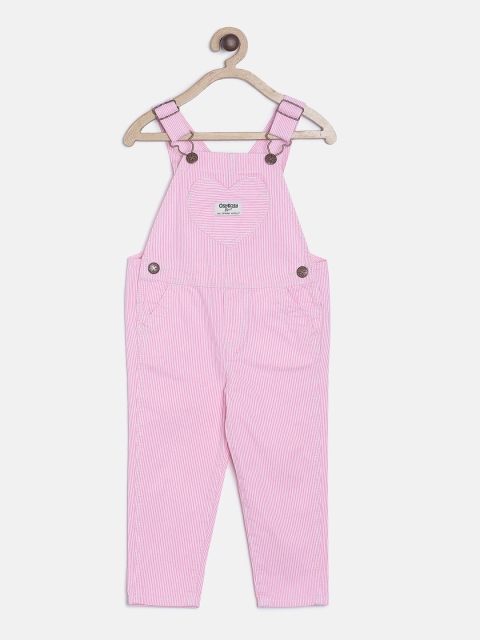 

OSHKOSH Bgosh Girls Pink & White Striped Dungarees