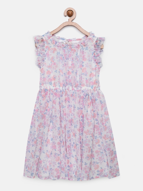 

OSHKOSH Bgosh Girls Off-White & Pink Floral Print Fit and Flare Dress