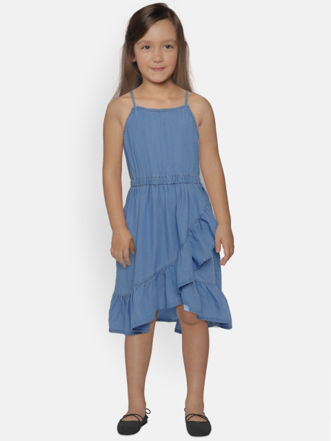 

OSHKOSH Bgosh Girls Solid Blue Fit and Flare Dress