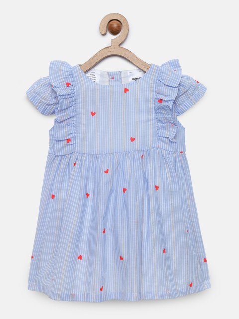 

OSHKOSH Bgosh Girls Blue & White Striped Fit and Flare Dress