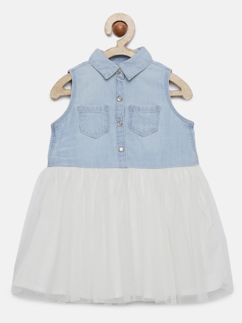 

OSHKOSH Bgosh Girls Blue & Off-white Colourblocked Shirt Dress