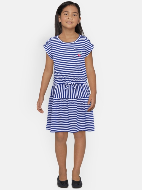 

OSHKOSH Bgosh Girls Striped Blue & White Fit and Flare Dress