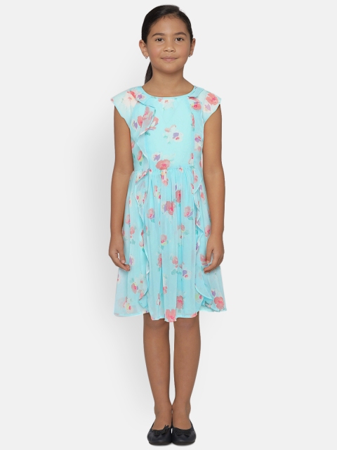 

OSHKOSH Bgosh Girls Blue Floral Printed A-Line Dress