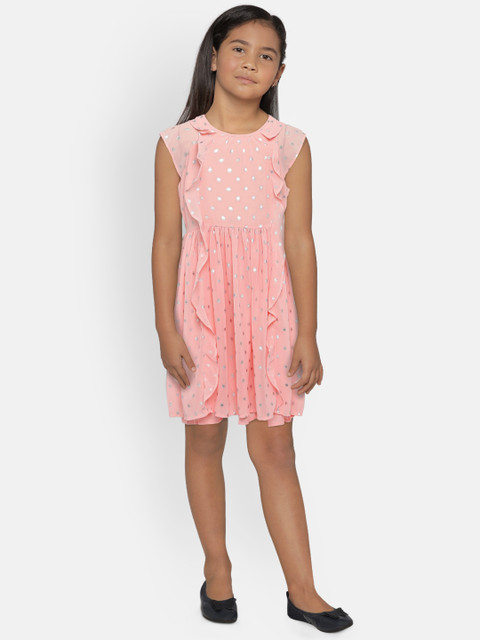 

OSHKOSH Bgosh Girls Printed Peach-Coloured Fit and Flare Dress