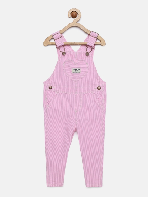 

OSHKOSH Bgosh Girls Pink & White Striped Dungarees