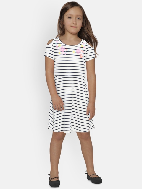 

OSHKOSH Bgosh Girls White & Black Striped A-Line Dress
