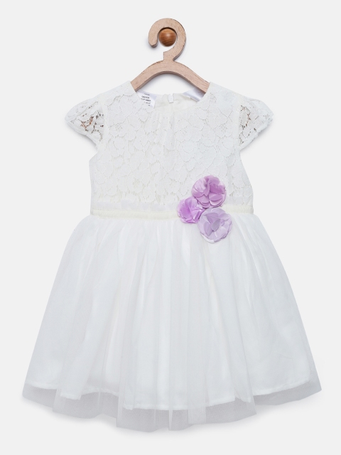 

OSHKOSH Bgosh Girls Self Design White Fit and Flare Lace Mesh Dress