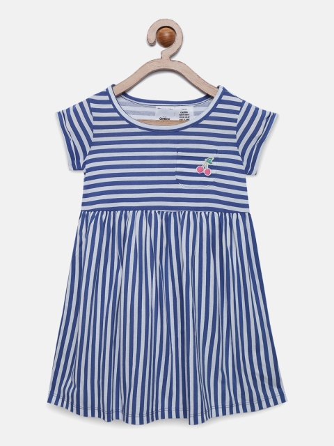 

OSHKOSH Bgosh Girls White & Blue Striped Fit and Flare Dress