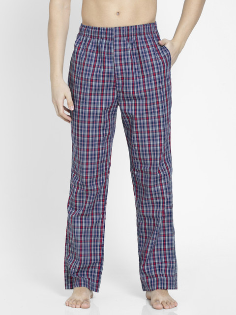 

Jockey Men Navy Blue & Red Checked Lounge Pants