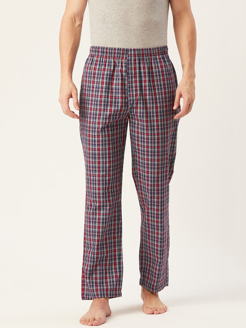 

Jockey Men Navy & Red Checked Lounge Pants, Navy blue