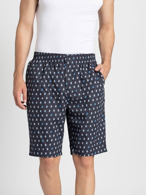 

Jockey Men Charcoal Grey & Blue Printed Lounge Shorts
