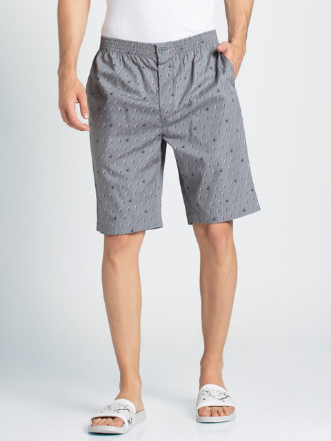 

Jockey Men Grey & Blue Comfort Fit Printed Lounge Shorts