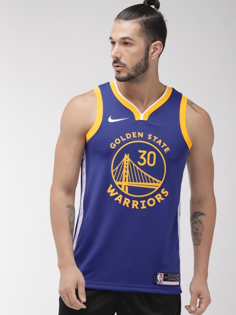 

Nike Men Blue & Yellow Printed GSW M NK SWGMN DRI-FIT Basketball Jersey