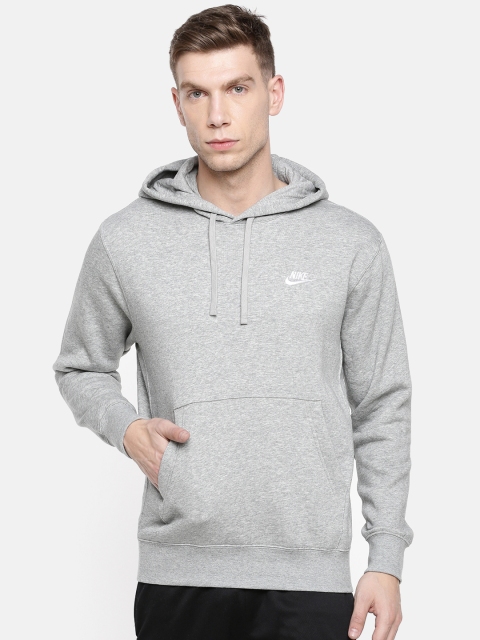 

Nike Men Grey Solid Hooded CLUB PO BB Sweatshirt
