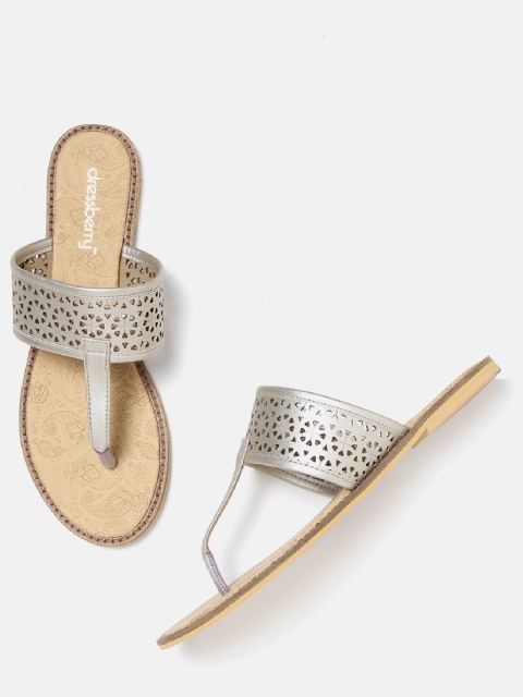 

DressBerry Women Silver-Toned Laser Cuts Open Toe Flats