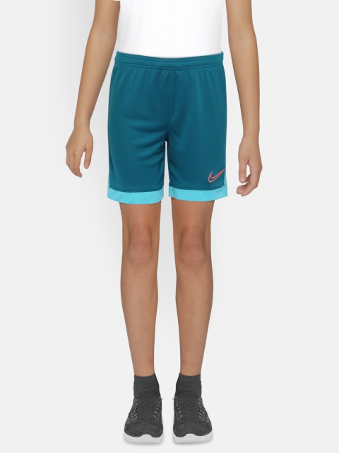 

Nike Boys Teal Blue Solid Dri-Fit ACDMY Regular Fit Sports Shorts