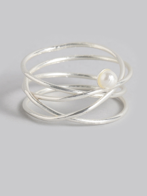 

Accessorize Women Silver-Toned & Off-White Beaded Finger Ring