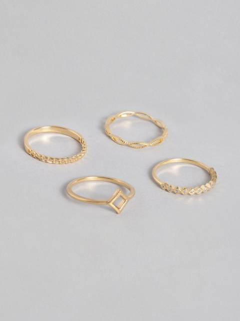 

Accessorize Women Set of 4 Gold-Plated CZ Studded Finger Rings