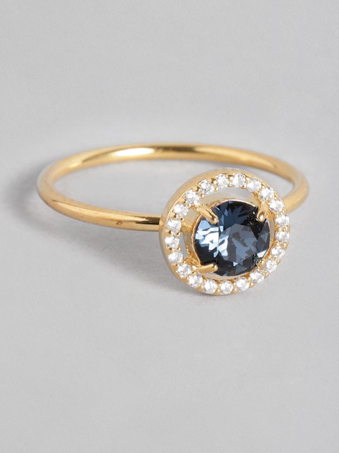 

Accessorize Women Navy Gold-Plated Stone-Studded Finger Ring, Navy blue