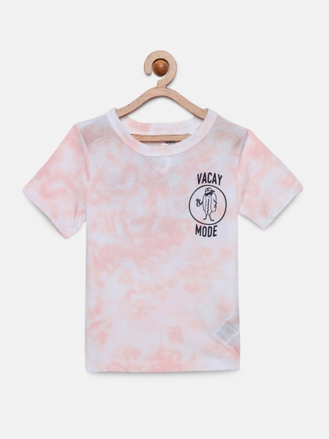 

OSHKOSH Bgosh Boys Peach-Coloured & Off-white Printed Round Neck T-shirt