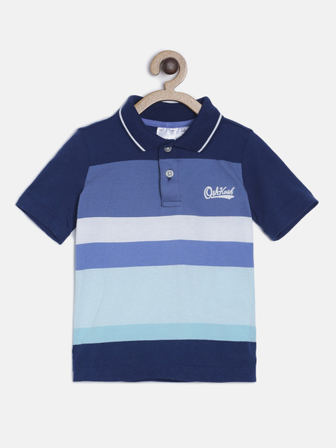 

OSHKOSH Bgosh Boys Blue & White Striped Polo Collar T-shirt