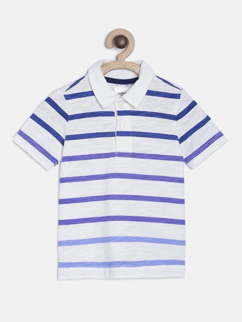 

OSHKOSH Bgosh Boys White & Blue Striped Polo Collar T-shirt