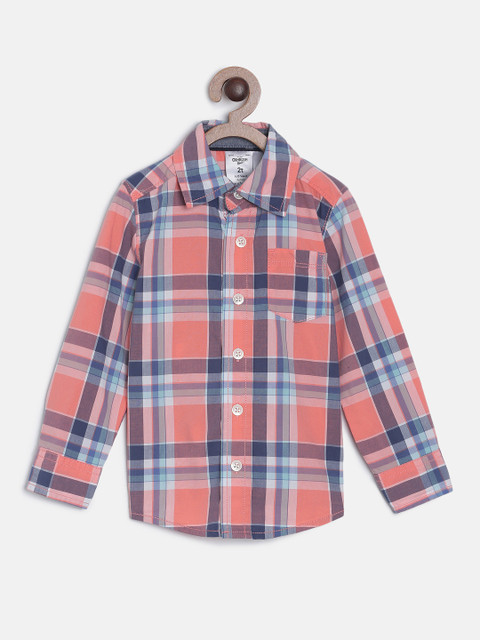 

OSHKOSH Bgosh Boys Orange & Blue Regular Fit Checked Casual Shirt