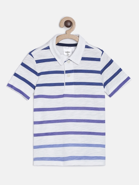 

OSHKOSH Bgosh Boys Blue & White Striped Polo Collar T-shirt