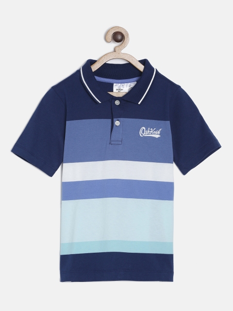 

OSHKOSH Bgosh Boys Off-White & Blue Striped Polo Collar T-shirt