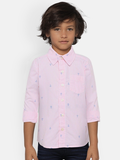 

OSHKOSH Bgosh Boys White & Pink Regular Fit Striped Casual Shirt