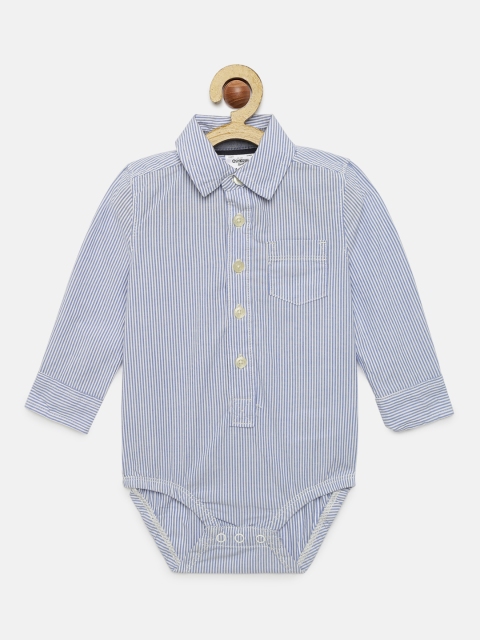 

OSHKOSH Bgosh Boys Blue Striped Mandarin Collar Bodysuit