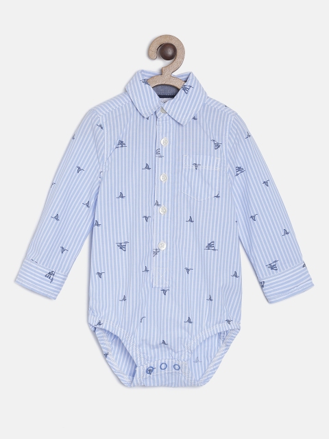 

OSHKOSH Bgosh Boys Blue Striped Solid Bodysuit