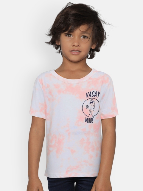 

OSHKOSH Bgosh Boys Off-White & Pink Printed Round Neck T-shirt