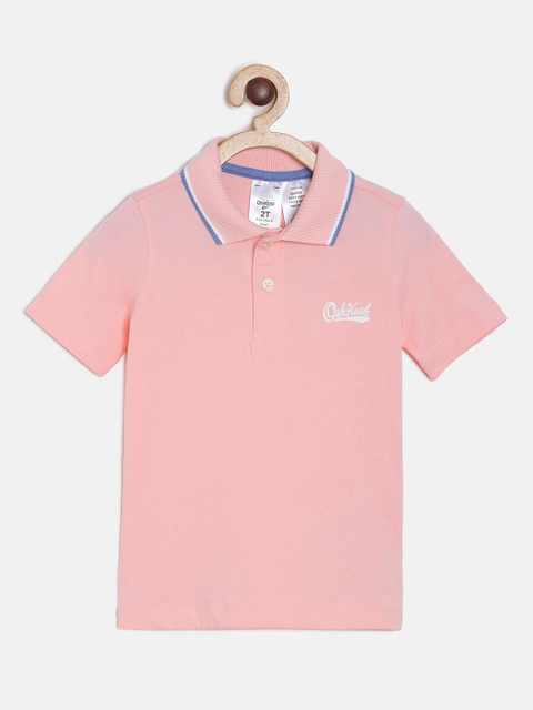 

OSHKOSH Bgosh Boys Pink Solid Polo Collar T-shirt