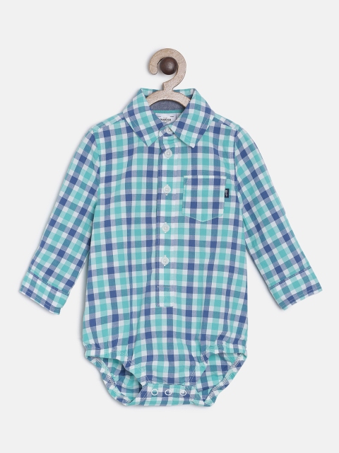 

OSHKOSH Bgosh Boys Blue & White Checked Rompers