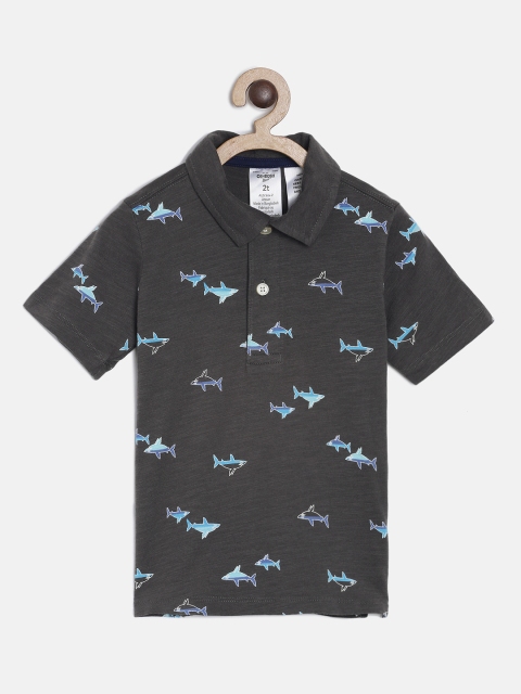 

OSHKOSH Bgosh Boys Grey & Blue Printed Polo Collar T-shirt